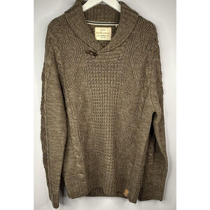 Weatherproof Mens Sweater Sz L Cable Knit Shawl Toggle Fisherman Beige Cabincore